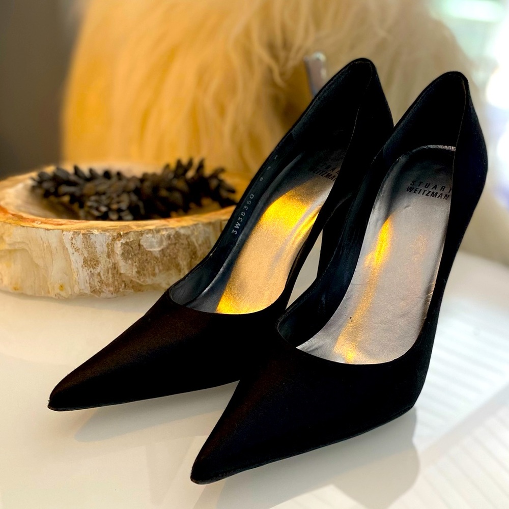 Stuart Weitzman Fever Black Satin, U.S. Size 8.5